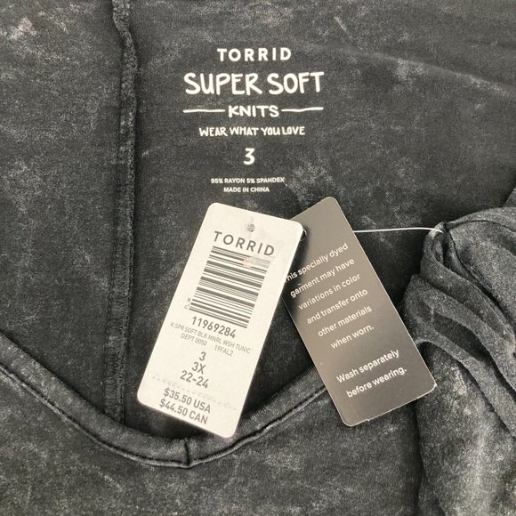 New Torrid Top Favorite Tunic Super Soft Mineral Wash Black Short Sleeve Size 3 - Picture 4 of 6